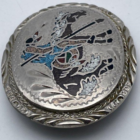 Men's Smooth Western Horse Rider Fighter Silver - Tone Stone Chip Belt Buckle - Picture 1 of 4